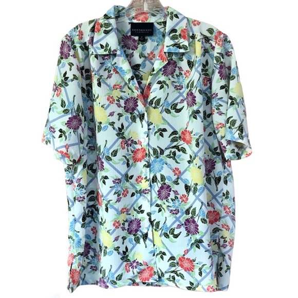 DonnKenny Floral Short Sleeve Button Down Shirt Top Casual Light Blouse EUC M - Picture 1 of 6